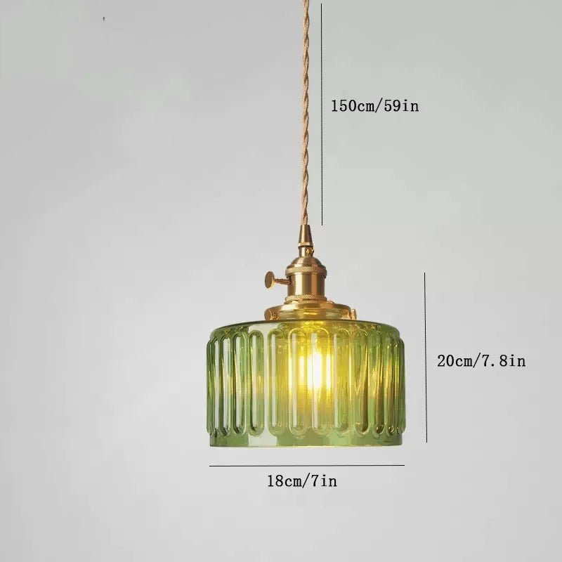 Nordic Vintage Brass and Colored Glass Pendant Light - Decorbites