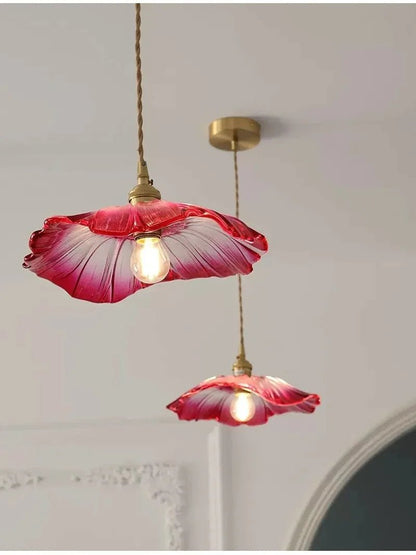 Nordic Vintage Flower Glass Pendant Light - Decorbites