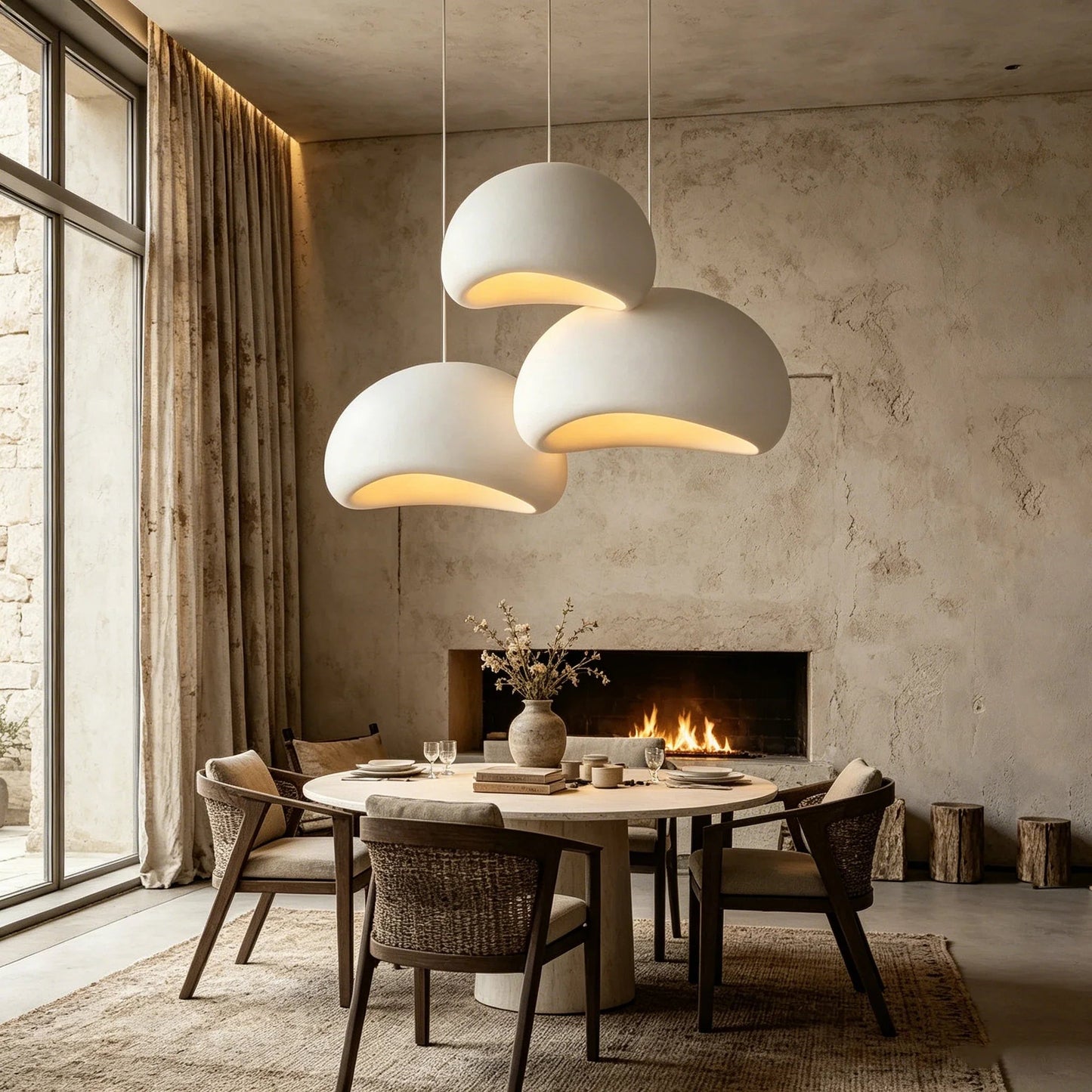 Nordic Wabi-Sabi White Or Gray Sculptural Pendant Light - Decorbites