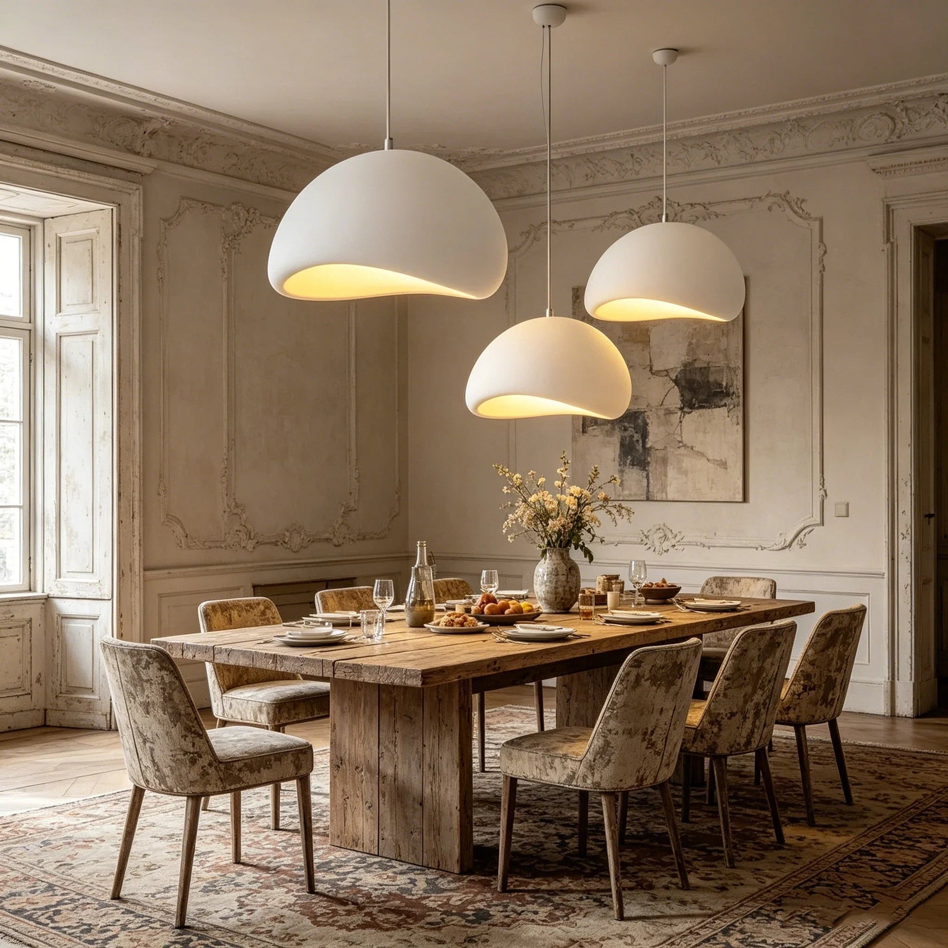 Nordic Wabi-Sabi White Or Gray Sculptural Pendant Light - Decorbites