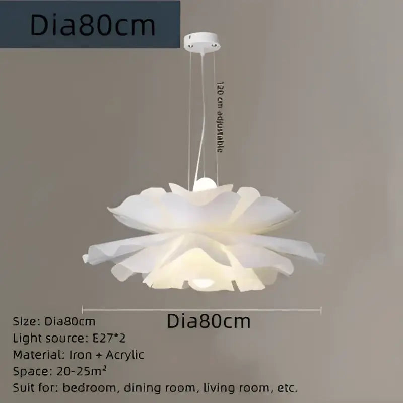 White acrylic flower pendant chandelier with iron frame 80cm diameter for nordic bedroom decor lighting
