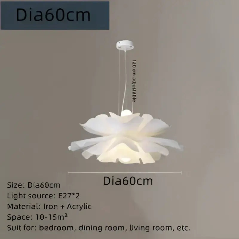 Nordic white acrylic flower pendant chandelier with iron frame 60cm diameter for bedroom decor pendant chandelier