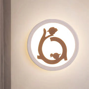 Nordic white and brown bird led wall sconce with circular inch fixture and illuminated face for bedroom lighting