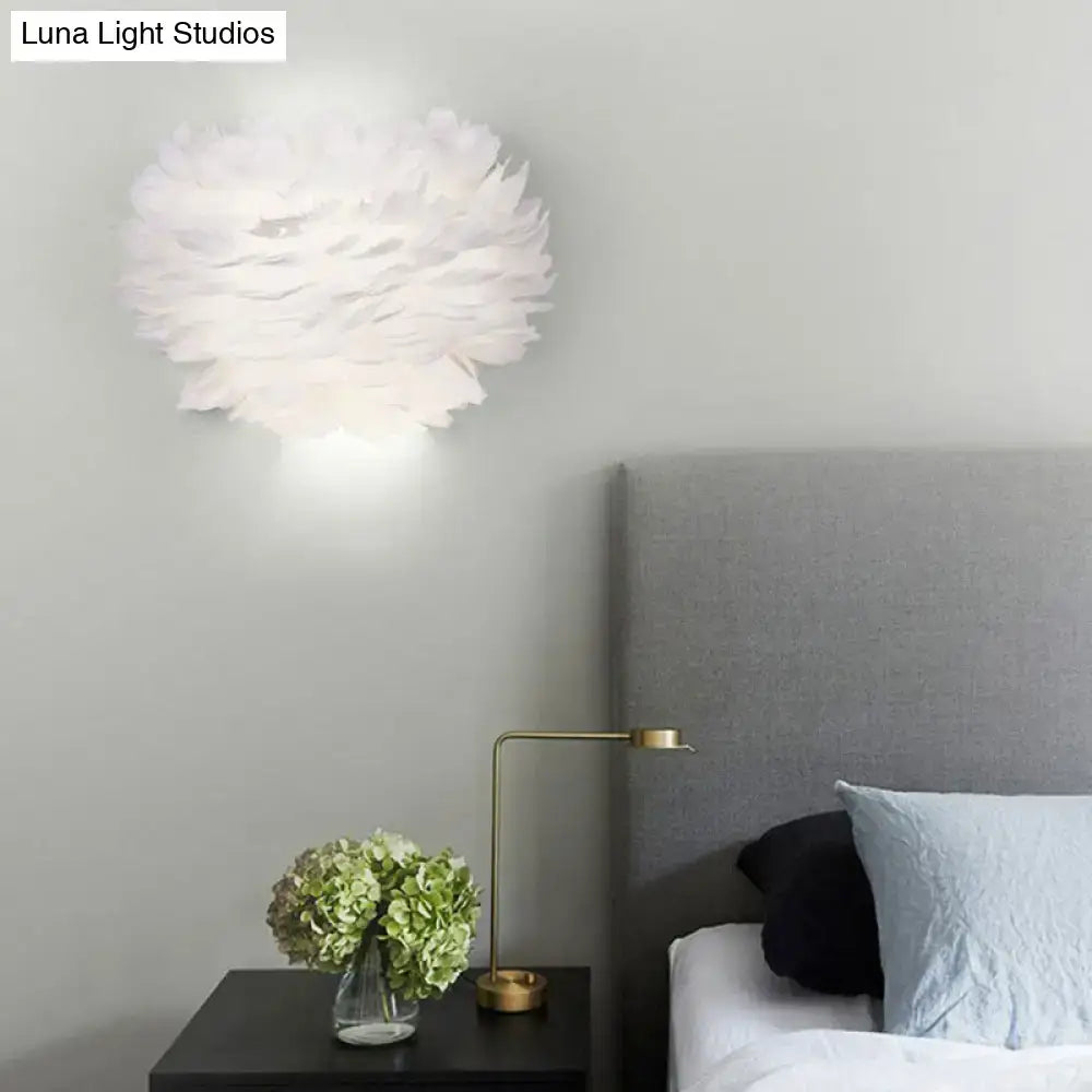 Nordic white feather wall lamp with a soft cloud-shaped design for bedroom light type
