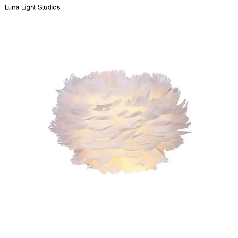 Nordic white feather wall lamp with soft white feathers and warm light type for bedroom flower decor