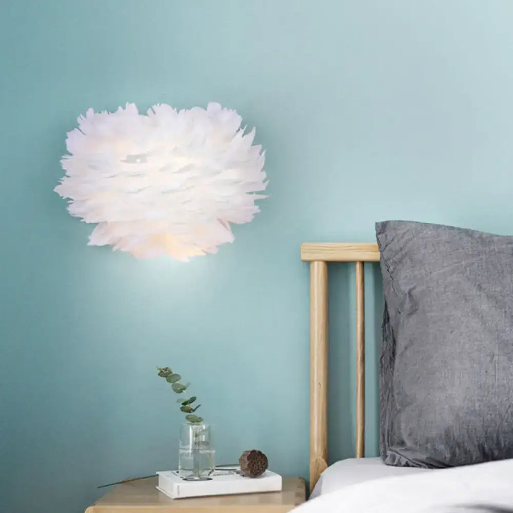 Nordic white feather wall lamp with soft, fluffy cloud-shaped design ideal as a bedroom light type wall lamp