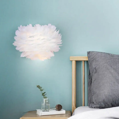 Nordic white feather wall lamp with soft, fluffy cloud-shaped design ideal as a bedroom light type wall lamp