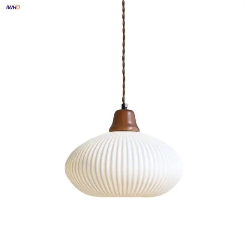 Nordic white glass pendant light with brown wood led top and twisted copper cord for dining room decorbites brown wood