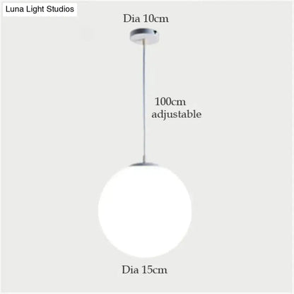 Decorbites nordic white glass pendant lights with 15cm glass ball and adjustable 100cm chrome rod for living rooms