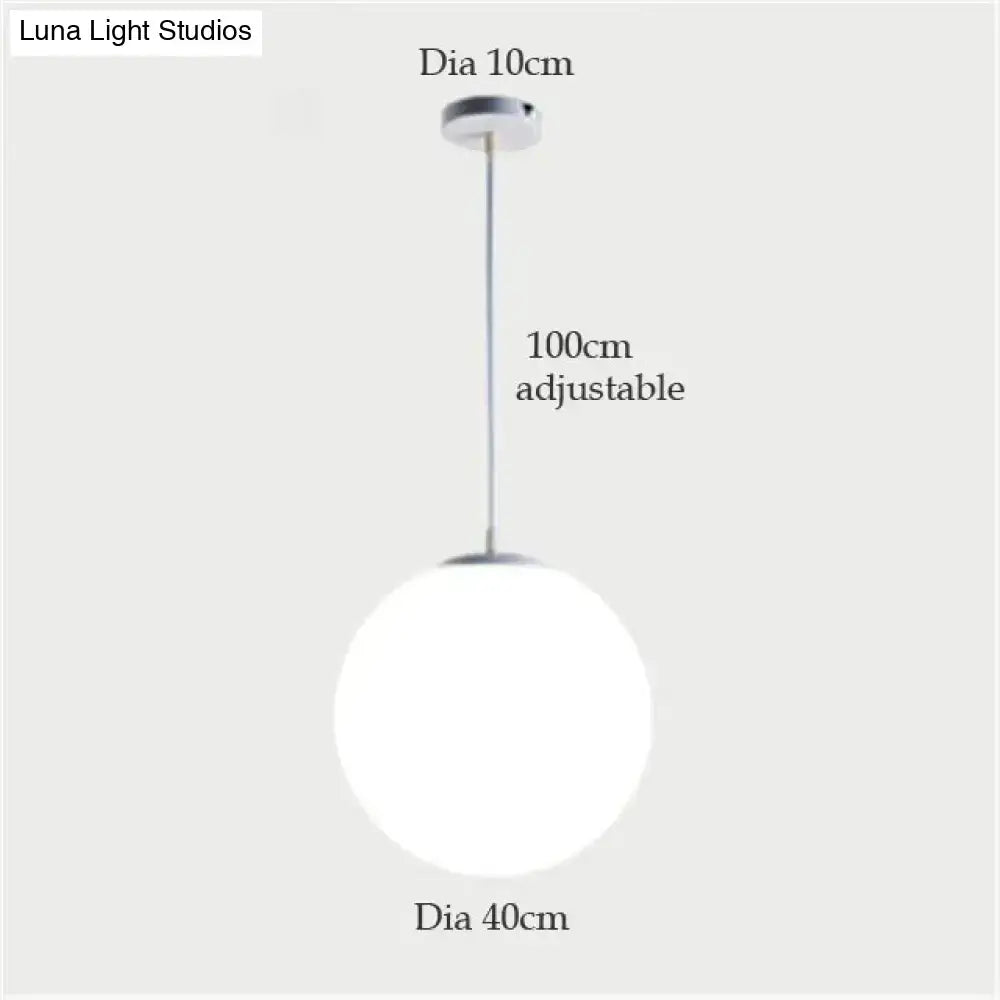Decorbites nordic white glass ball pendant light with 40cm diameter and adjustable 100cm chain for modern interiors