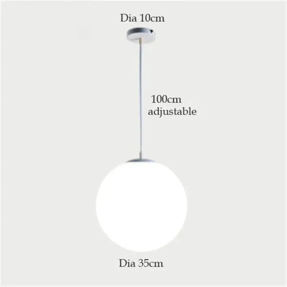 DecorBites™ nordic white glass ball pendant light with 35cm frosted globe and chrome rod for modern living spaces