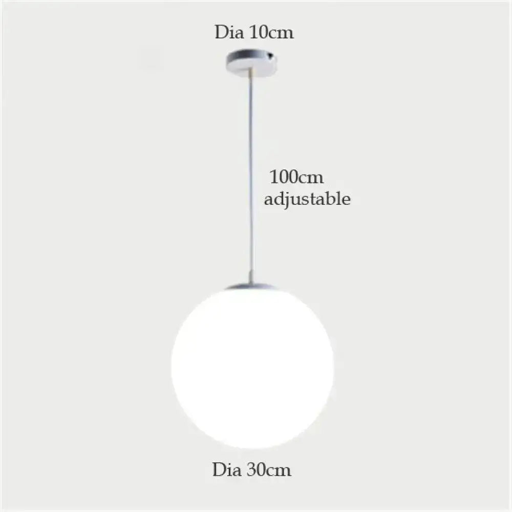 A nordic white glass ball pendant light with frosted globe and chrome hardware for modern living room decor