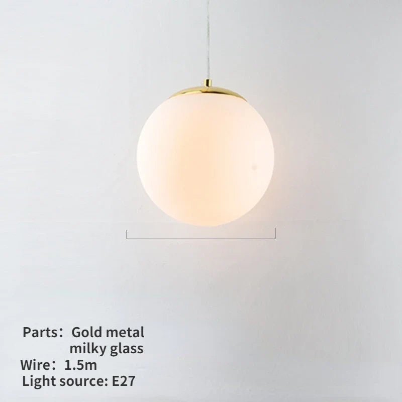 Nordic White Glass Globe Pendant Light With Iron Finish - Decorbites