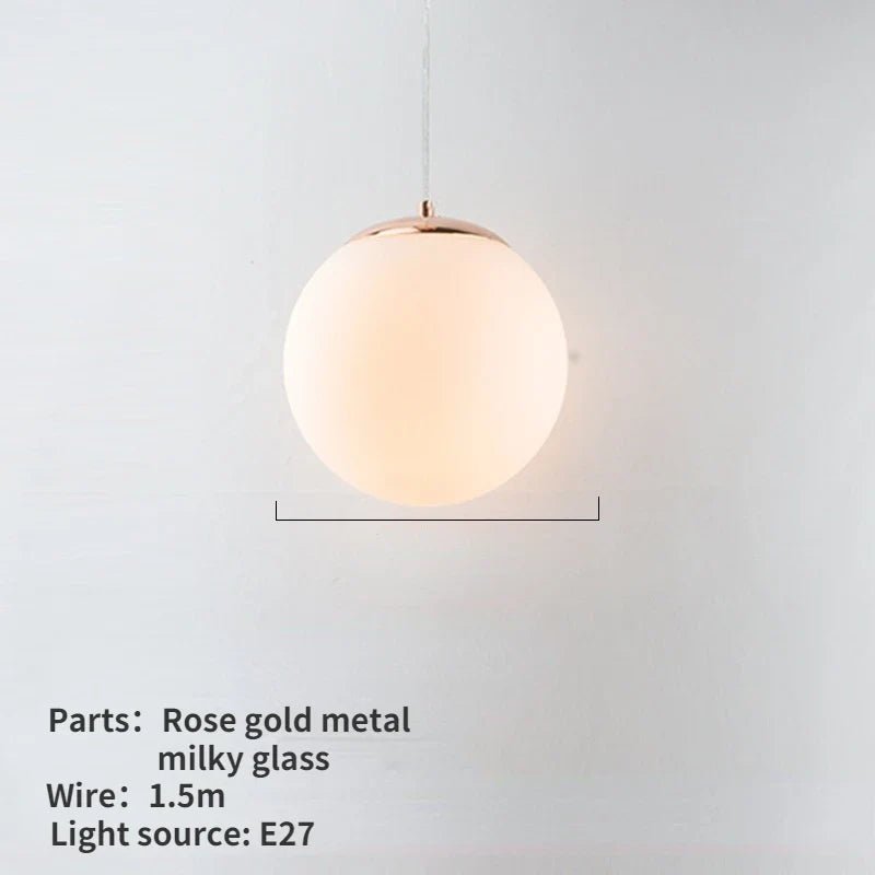 Nordic White Glass Globe Pendant Light With Iron Finish - Decorbites