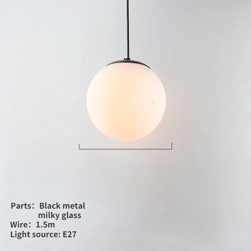Nordic White Glass Globe Pendant Light With Iron Finish - Decorbites