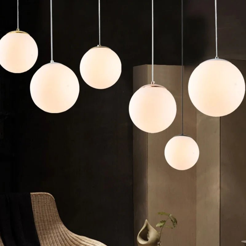 Nordic White Glass Globe Pendant Light With Iron Finish - Decorbites