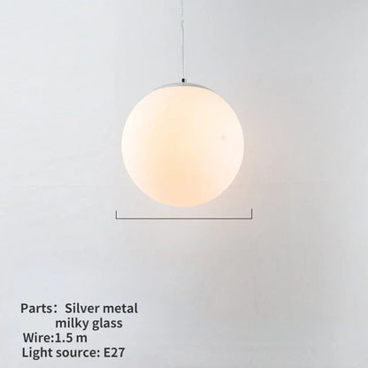 Nordic White Glass Globe Pendant Light With Iron Finish - Decorbites