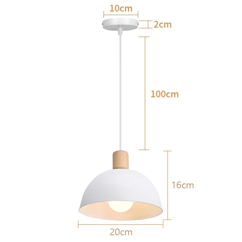 Nordic White Iron Pendant Light With Wood Accent