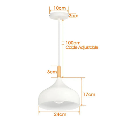 Nordic White Iron Pendant Light With Wood Accent - Decorbites