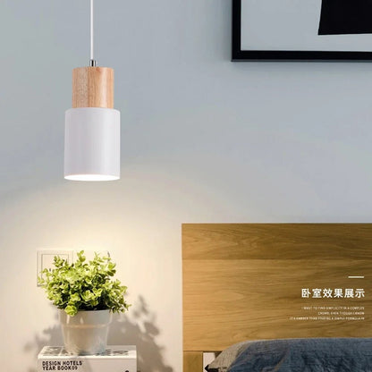 Nordic White Iron Pendant Light With Wood Accent - Decorbites