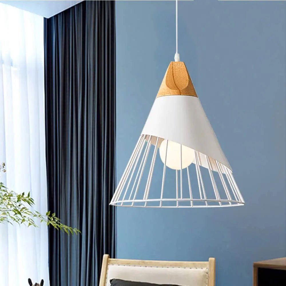 Nordic White Iron Pendant Light With Wood Accent - Decorbites