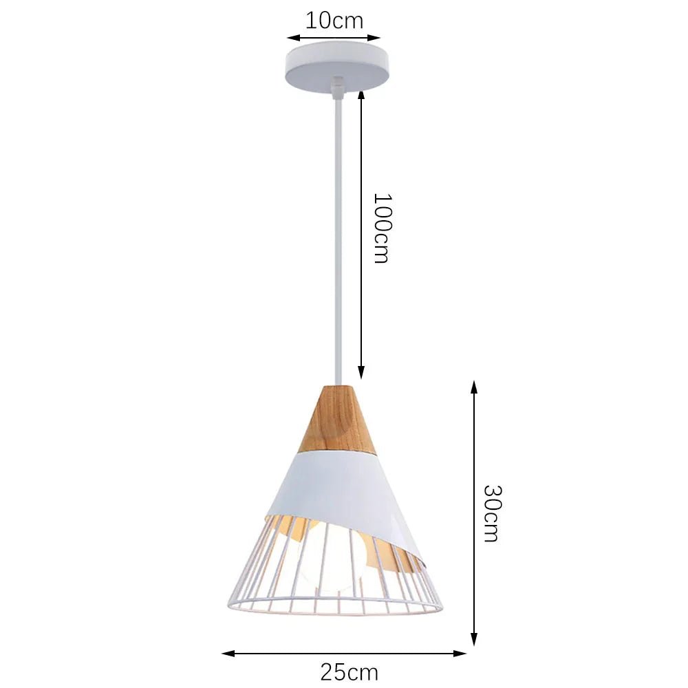 Nordic White Iron Pendant Light With Wood Accent - Decorbites
