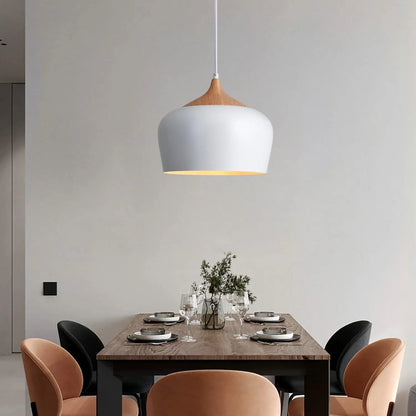 Nordic White Iron Pendant Light With Wood Accent - Decorbites