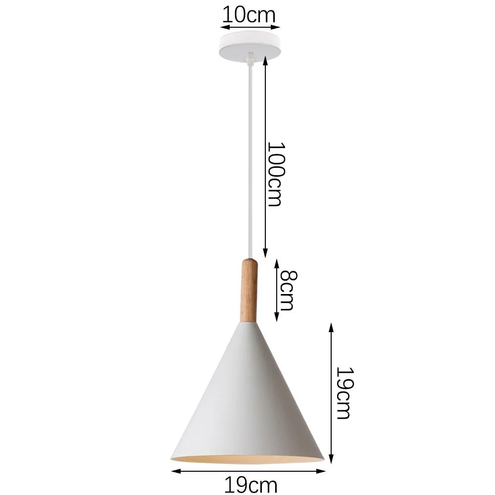 Nordic White Iron Pendant Light With Wood Accent