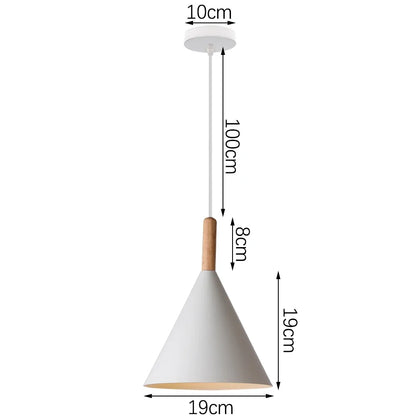Nordic White Iron Pendant Light With Wood Accent