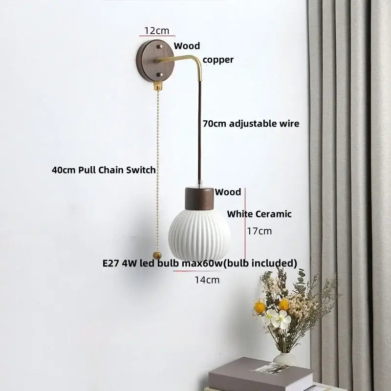 Nordic white ribbed ceramic wood wall sconce with a ceramic wood wall design and adjustable wire arm for bedroom decorbites ceramic wood
