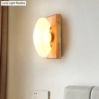 Warm-toned nordic wood wall light with frosted white glass shade suitable for 220v-240v and 110v-120v use