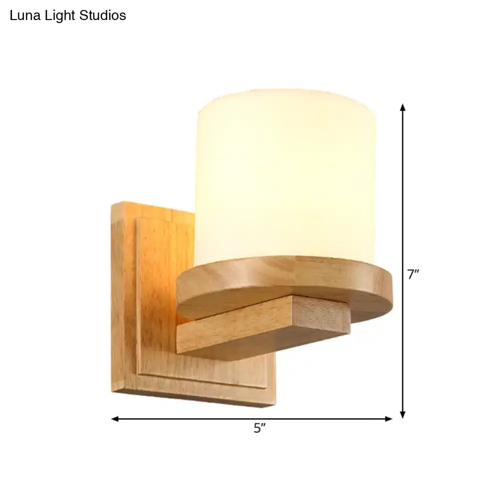 Warm-toned nordic wood wall lamp with opal matte glass shade for bedroom sconce compatible with 110v 220v 240v