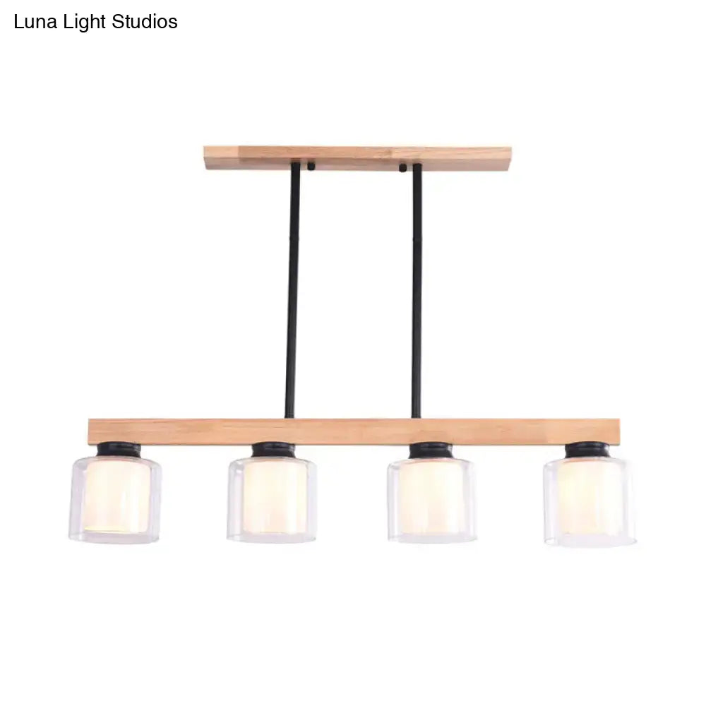 Modern decorbites nordic wooden linear pendant with natural wood frame black metal rods and clear glass shades for island lighting