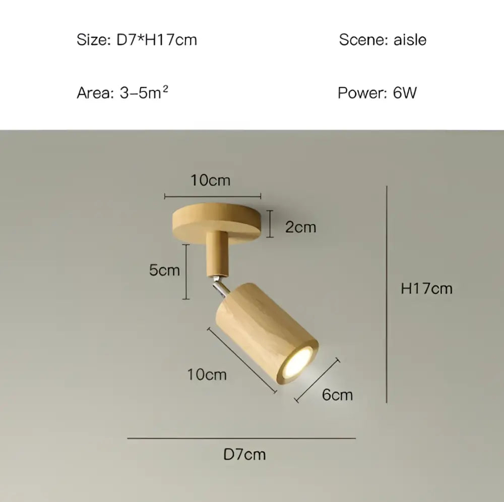 Minimalist nordic woodentrack led ceiling spotlight with cylindrical wooden head and natural wood grain finish for living room