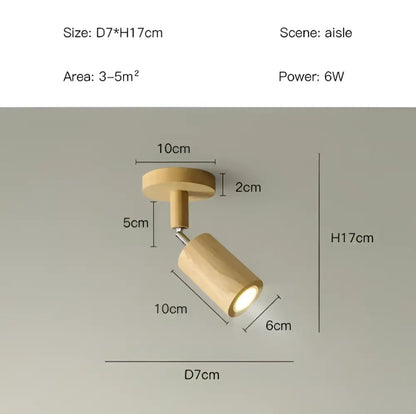 Minimalist nordic woodentrack led ceiling spotlight with cylindrical wooden head and natural wood grain finish for living room
