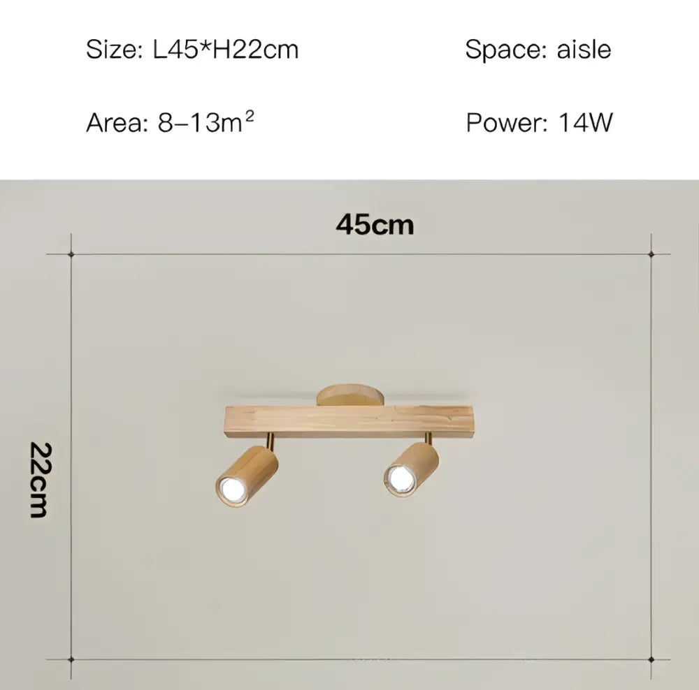 Nordic woodentrack led wood finished double-head ceiling spotlight with cylindrical fixtures for living room lighting