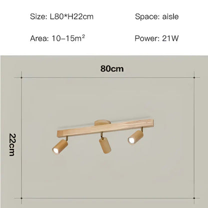 Nordic woodentrack led ceiling spotlight with light wood finish and three adjustable spotlights for living room use