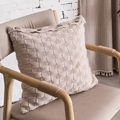 Beige woven decorbites knit pillow cover with textured diamond pattern for living room cushion cover with button closure