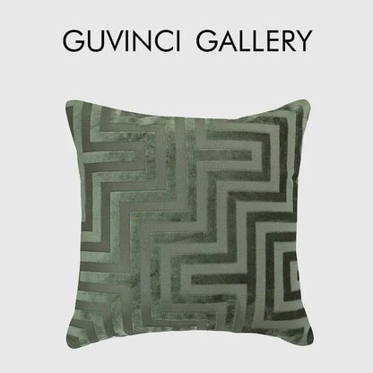 Olive and dark green geometric jacquard throw pillowcase in olive-green velvet with bold zigzag pattern for living room decor