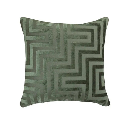A square jacquard throw pillowcase in muted sage green velvet with embossed geometric zigzag pattern for living room decorbites geometric jacquard