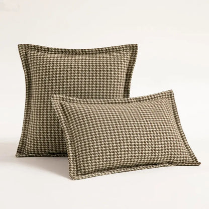 Olive and cream houndstooth jacquard pillow covers made of jacquard fabric for living room decorbites cushion covers