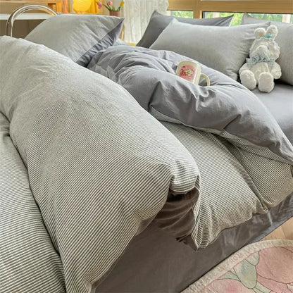 Gray striped duvet cover with subtle vertical lines in a decorbites cozy striped cotton bedding set for bedroom use