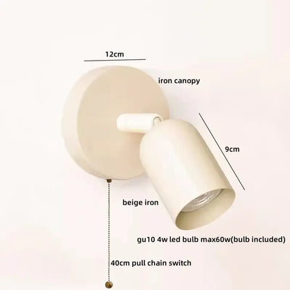 Beige iron wall sconce with cylindrical shade and pull chain switch ideal for decorbites led wall lighting solutions