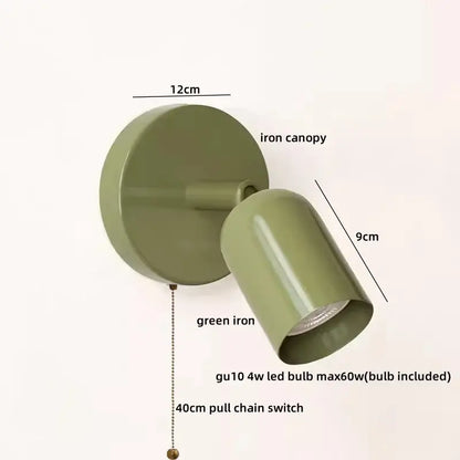Olive green metal led wall sconce with pull chain switch mounted on iron wall for stairwell decorbites led wall spotlight