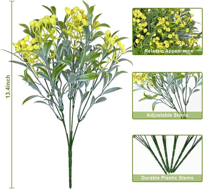 A 13.4-inch lover fruit artificial plant with vibrant yellow blossoms and glossy green leaves on plastic stems