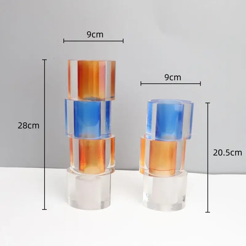 Stacked acrylic cylinder clear crystal mosaic vase with translucent orange and blue hues for decorbites living room use