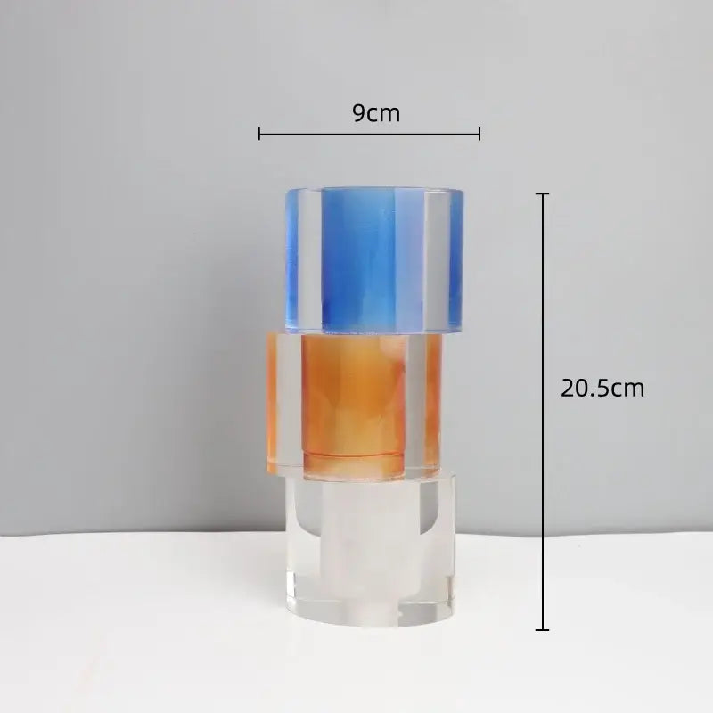 Stacked acrylic cylinder crystal mosaic vase with translucent blue amber and clear decorbites clear crystal sections for living room decor