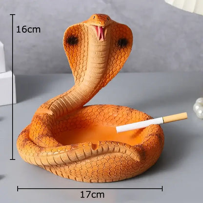 Orange cobra ashtray resin craft with detailed scales and open mouth designed as coiled snake for office decorbites cobra ashtray