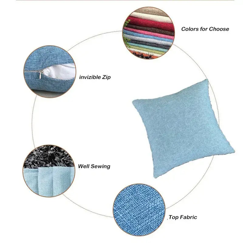 Light blue textured fabric cushion cover with invisible zipper closure for decorbites ivory sofa cushion set