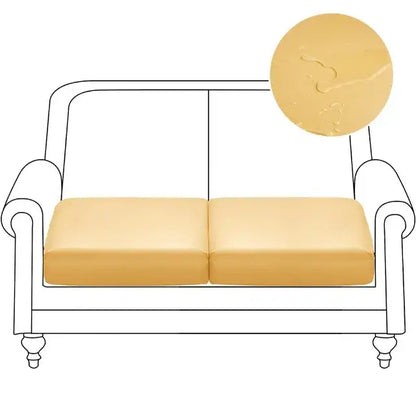 Beige leather sofa cushion cover with close-up of water-resistant texture part of orange waterproof pu leather living room protector